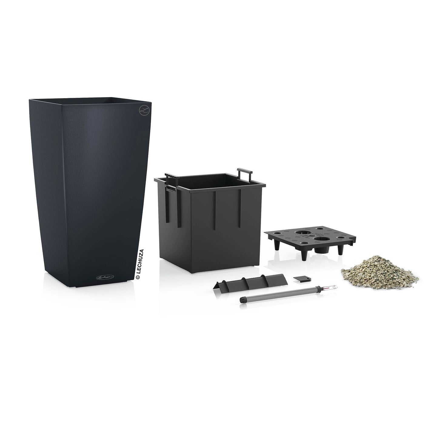 Lechuza 13138 Cubico Color 30 Self-Watering Planter for Indoor and Outdoor Use, 12" x 12" x 22", Slate