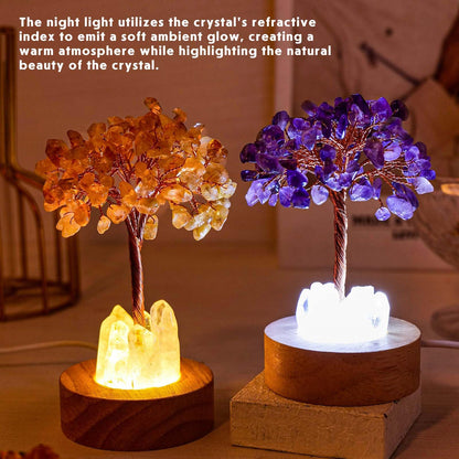 Runyangshi Runyanshi Citrine Money Tree Lamp - Abundance Crystal Night Light w/ 108 Natural Citrine Chips, Wood Base & USB Power, Manifestation Desk Decor for Wealth, Office, Gift