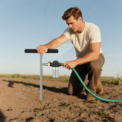 Hermsche Deep Root Tree Watering Tool, Stainless Steel Tree Watering Spike with Fertilizer Bottle, Root Feeder with Brass Valve T-Handle, Irrigation System Watering Stake for Garden Orchard Shrub