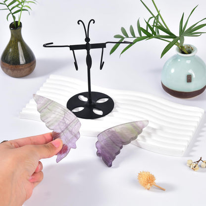 JIC Gem Rainbow Fluorite Crystal Butterfly Art Angel Wings Sculpture Carving,Healing Crystal Butterfly Ornaments Energy Decorative Stone Reiki Gifts (1pair, 10cm)