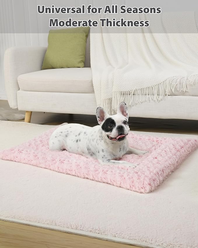 Washable Dog Bed Mat Crate Pad Soft Fluffy Pet Kennel Beds Dog Sleeping Mattress for Large Jumbo Medium Small Dogs, 42 x 28 Inch, Pink