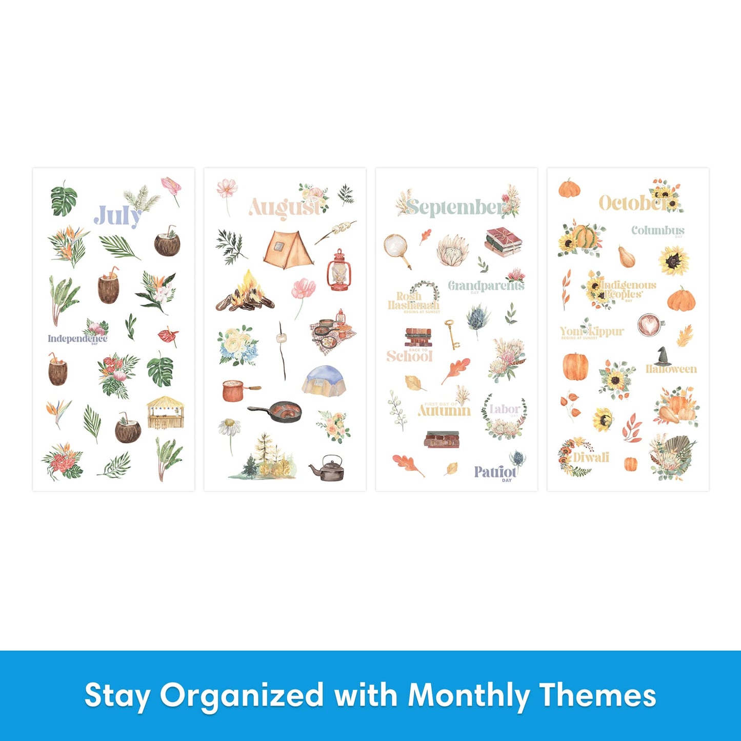 Blue Sky Sticker Book, Everyday and Monthly Planner Stickers, Undated, Glued with Bungee, 1460+ Stickers for Journals and Calendars (Floral, 4.5" x 9")