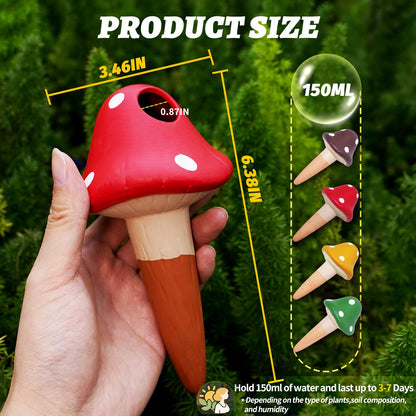 SUNGARDERY Terracotta Self Watering Spikes, 4 Pack Mushroom Self Watering Planter Insert, Vacation Plant Slow Release Watering Devices for Indoor Outdoor Plants, Colorful Large Water Globes