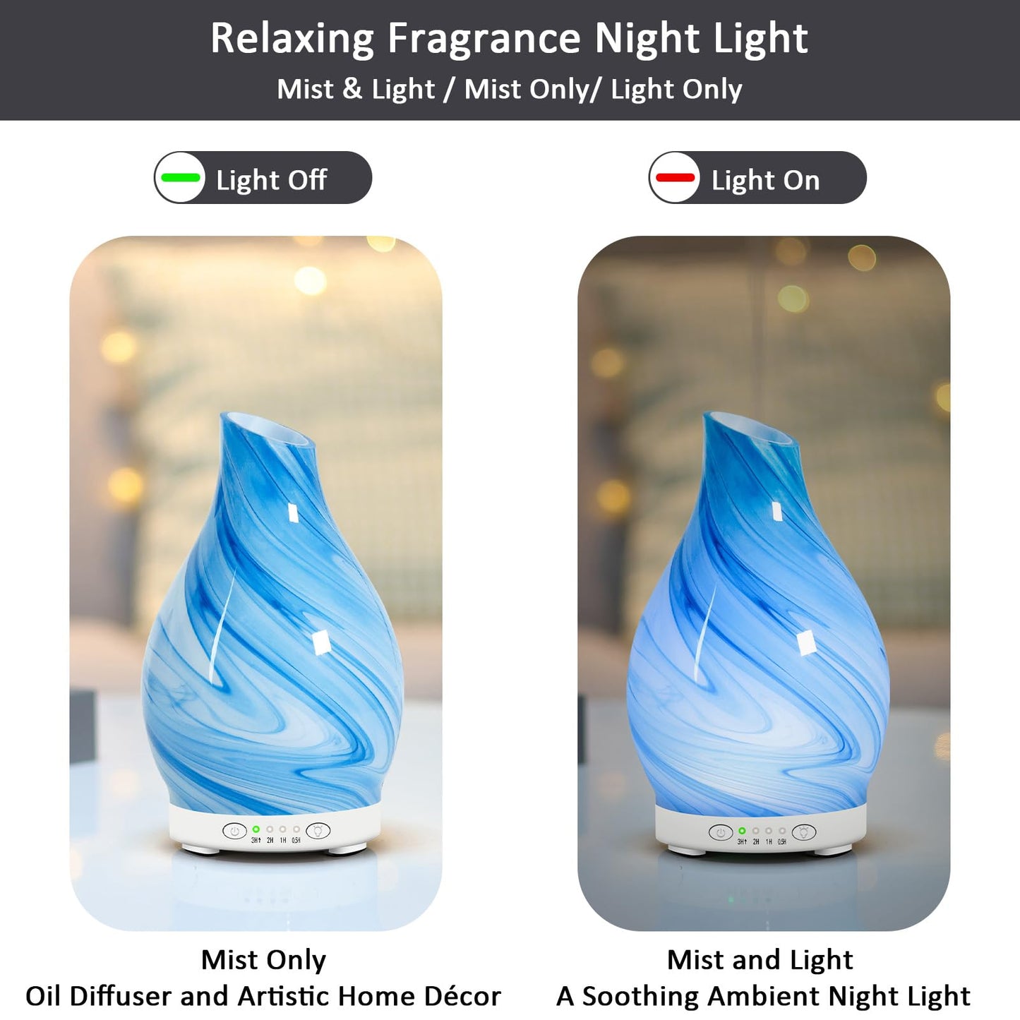 Essential Oil Diffuser 120ML Glass Ultrasonic Aromatherapy Oil Diffuser-Aroma Humidifier Glass Diffuser,7 Color Changing Light Waterless Auto-Off-Ultra-Quiet for Sleeping Yoga Home Office and Spa