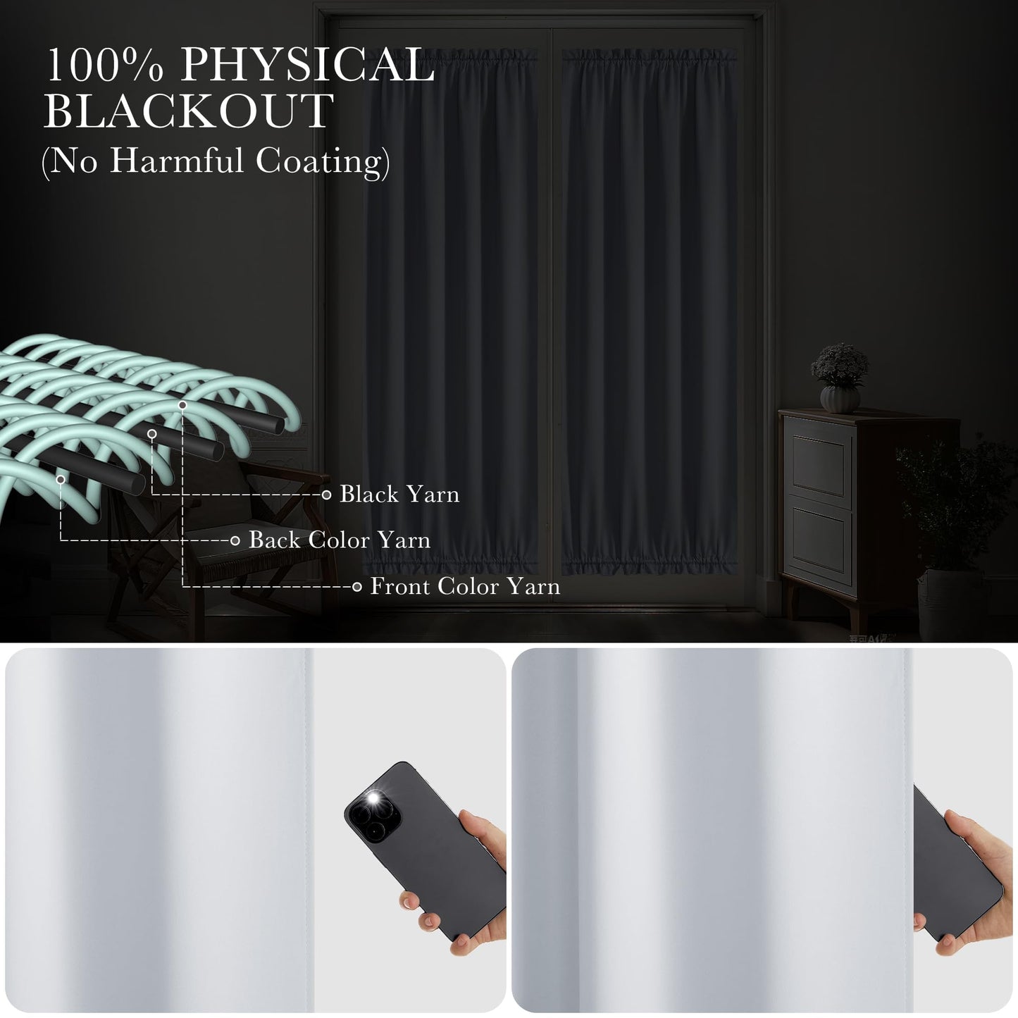 PONY DANCE Greyish White Back Door Curtains for Door Window, 100% Blackout Dual Rod Pocket Privacy French Curtain for Kitchen, Thermal Insulated Small Window Drapes for Classroom, W25 x L40, 1 Panel