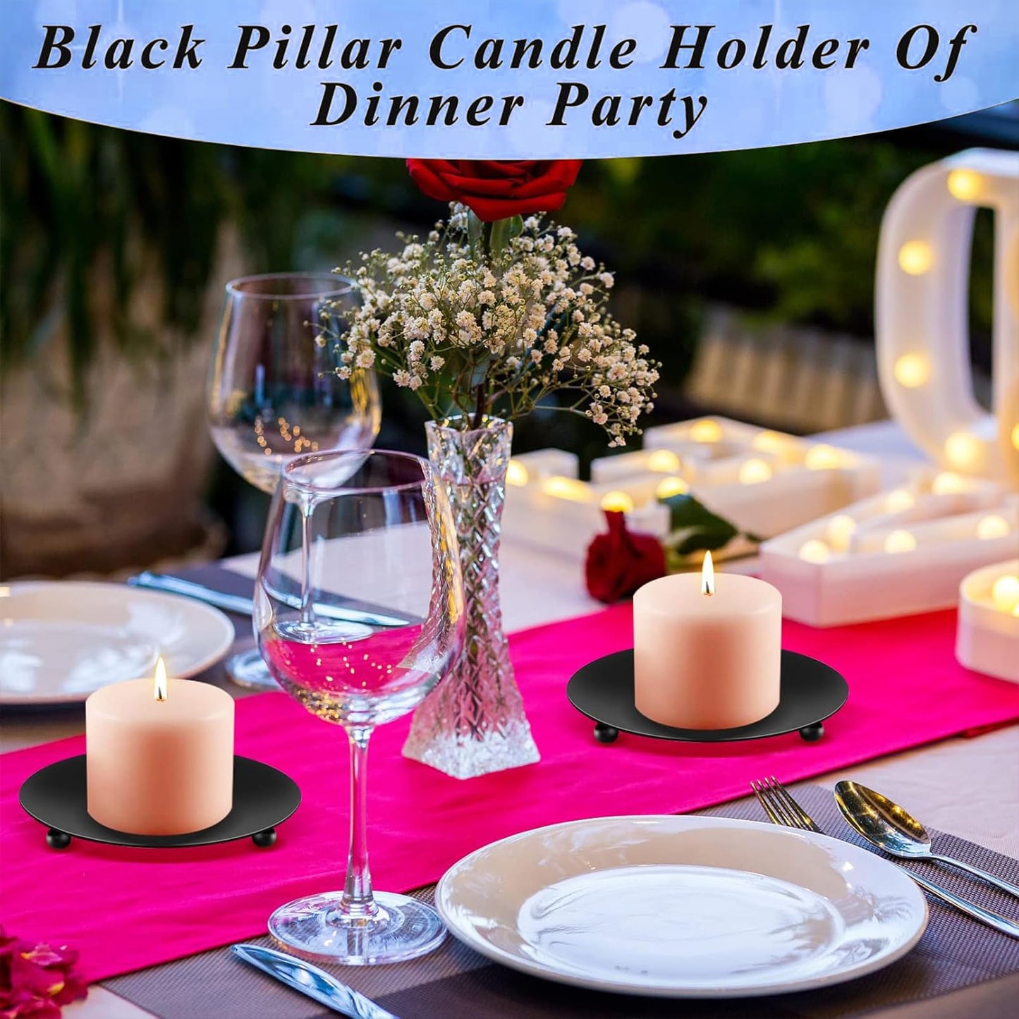 Bgtecho 8PCS Black Candle Holder Iron Plate, 4'' Stand for LED & Wax Candles, Decorative Pillar Plate for Incense Cones, Spa, Weddings, Party