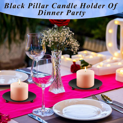 Bgtecho 8PCS Black Candle Holder Iron Plate, 4'' Stand for LED & Wax Candles, Decorative Pillar Plate for Incense Cones, Spa, Weddings, Party