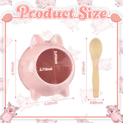 Sliner Ceramic Salt Pig with Wooden Spoon Pink Cute Pig Shaped Salt Cellar Holder Countertop Storage Container for Kitchen Counter Dishwasher Safe