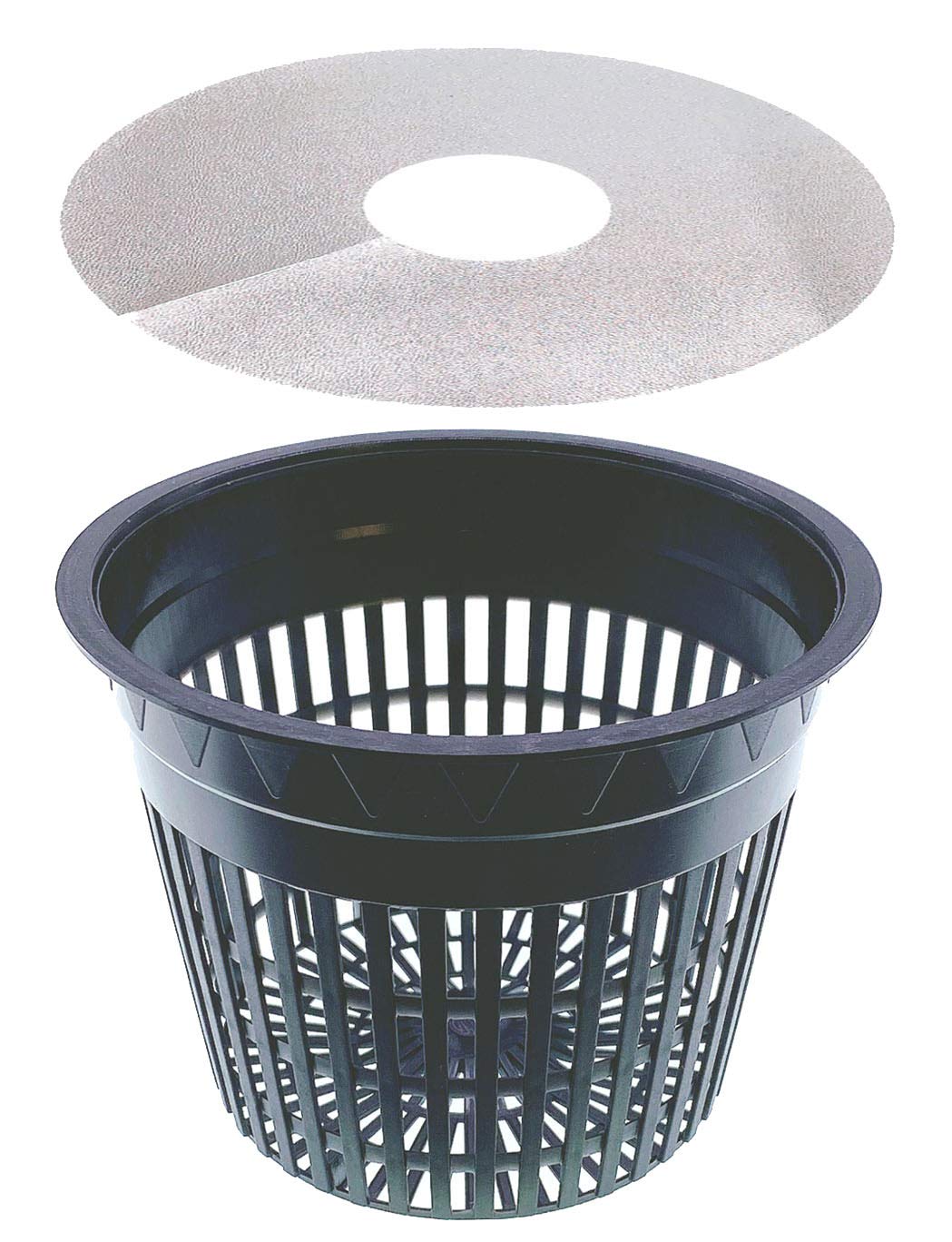 HORTIPOTS 5 Inch Net Pots Raised Center Bottom Mesh Side Round Cup with Free Reflective Top Lids (Pack of 50)