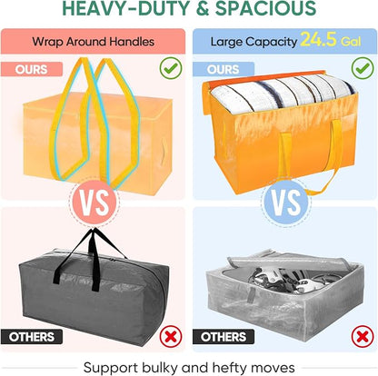 BALEINE 4-Pack Oversized Moving Bags with Reinforced Handles, Heavy-Duty Storage Tote for Clothes, Moving Supplies (Light Yellow, 4-Pack)