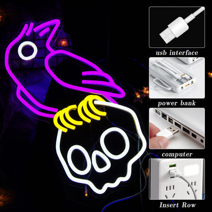 Crow Skull Neon Sign for Wall Decor Dimmable Skull Light Horror Neon Signs Skull Neon Light for Man Cave Beer Bar Game Room Party Crow Decor Gifts