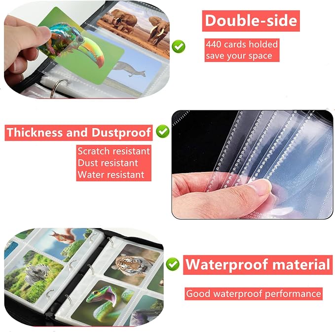 Trading Card Binder, 4 Pocket 400 Cards Holder with 50 Removable Sleeves Display Storage Collector Album Compatible with Pokemon Cards Football Cards TCG Game Sports Cards, Black