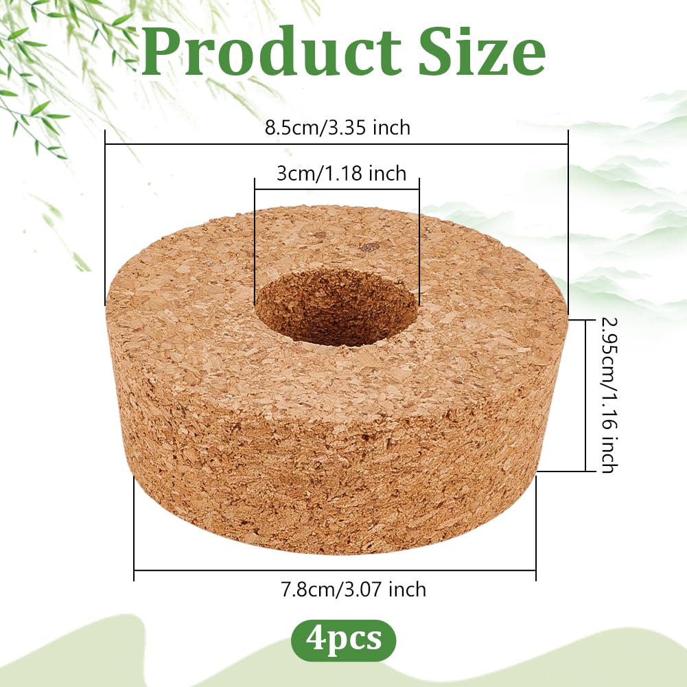 OLYCRAFT 4 Pack Cork Lids for Glass Planters 3.1~3.4 Inch Hydroponic Lids 1.2 Inch Thick Terrarium Cork Covers with 1.2 Inch Hole Natural Cork Stoppers for Hydroponic Plant Propagation Growing Vases