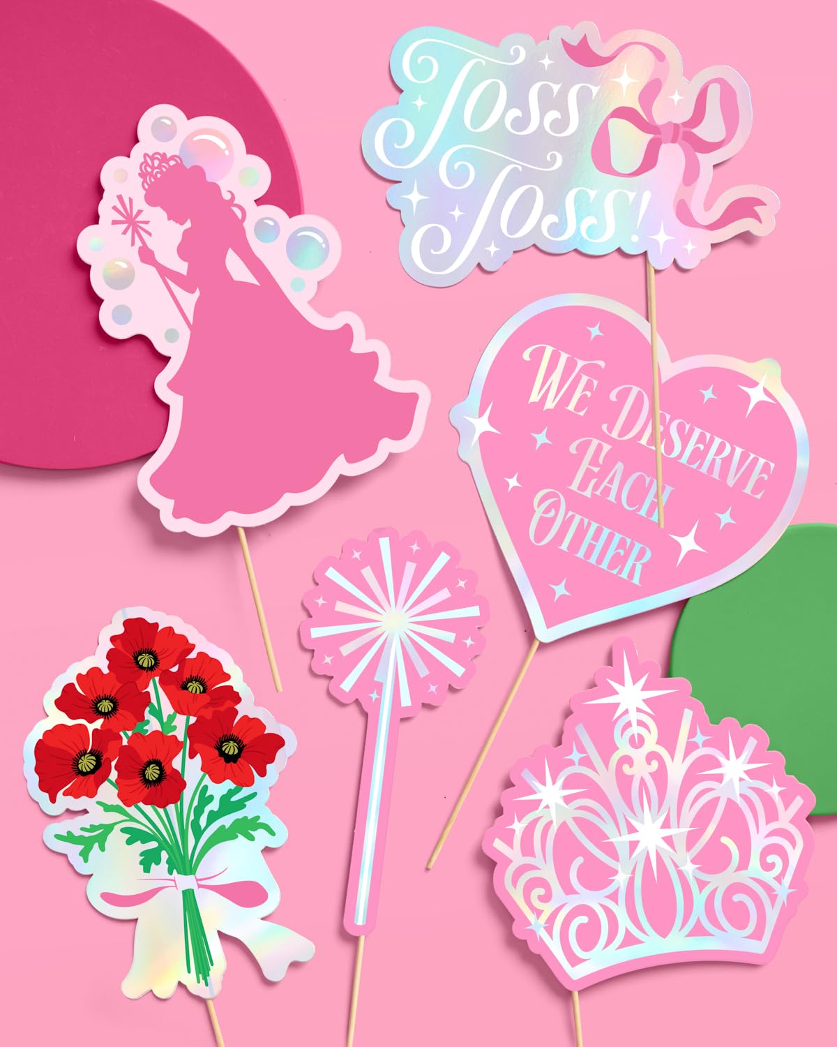 xo, Fetti Pink + Green Witch Photo Props - 24 Count | Bachelorette Backdrop, Kids Birthday Party Photo Booth, Movie Night Background Decorations