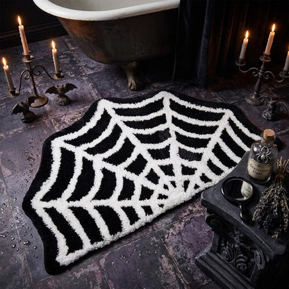Casasphere Spider Web Bathroom Rugs, Halloween Bath Mat Non-Slip Bath Rug Machine Washable Goth Rug, 31"×20" Small Area Rugs for Front Door Bedroom Kitchen（Black）
