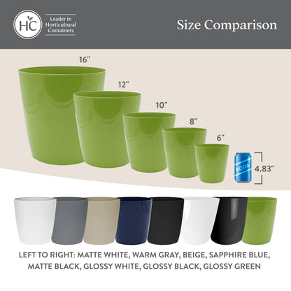 The HC Companies Aria Round Self-Watering Pot - Lightweight Plastic Planter for Herbs & More - Durable Plant Pots for Indoor Plants & Outdoor Plants (6" Glossy Avocado, Pack of 1)