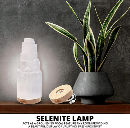 Himalayan Glow Selenite Crystal Lamp 20cm, Moroccan (ETL Certified) Tower Lamp with Wooden Base & USB Charging Cable, Anxiety Relief Healing Crystals for Home Decor