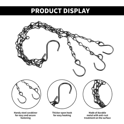 YEUIKERR 12 Pcs 15.7 inch Hanging Basket Chain with Hooks, Flower Pot Chains with Hooks 3 Point Replacement Chain for Hanging Basket,Planters,Bird Feeders,Lanterns (Black)