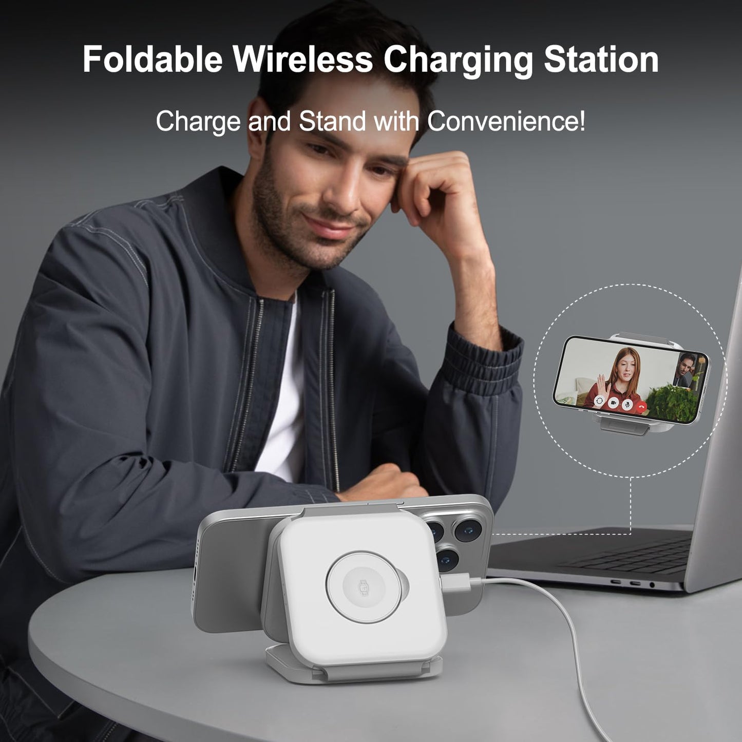 Wireless Charging Station for Apple Multiple Devices - 3 in 1 Foldable Magnetic Wireless Charger - Travel Charging Pad for iPhone 16 15 14 13 12 Pro Max Plus Watch & AirPods (Black)