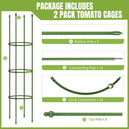 joyhalo 2 Pack Tomato Cage for Garden, Up to 59 Inch Heavy-Duty Tomato Trellis, Height Adjustable Garden Trellis for Climbing Plants Vegetables Flowers Cucumber Peony
