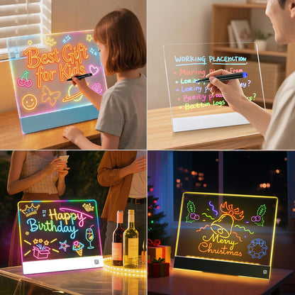 Rechargeable LED Drawing Board for Kids, 16" Light Up Acrylic Dry Erase Board, Lumi Board LED Note Board with Invisible Stand Glow Doodle Board Birthday Gifts for Kids Black