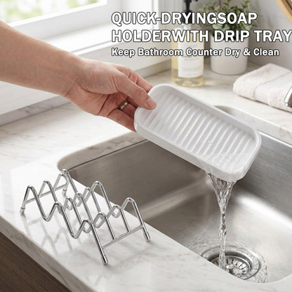 AD ADASTONE Soap Holder Dish for Shower — Stainless Steel Self Draining Bar Soap Case with Water Tray, Fits 2-3 Square Bars