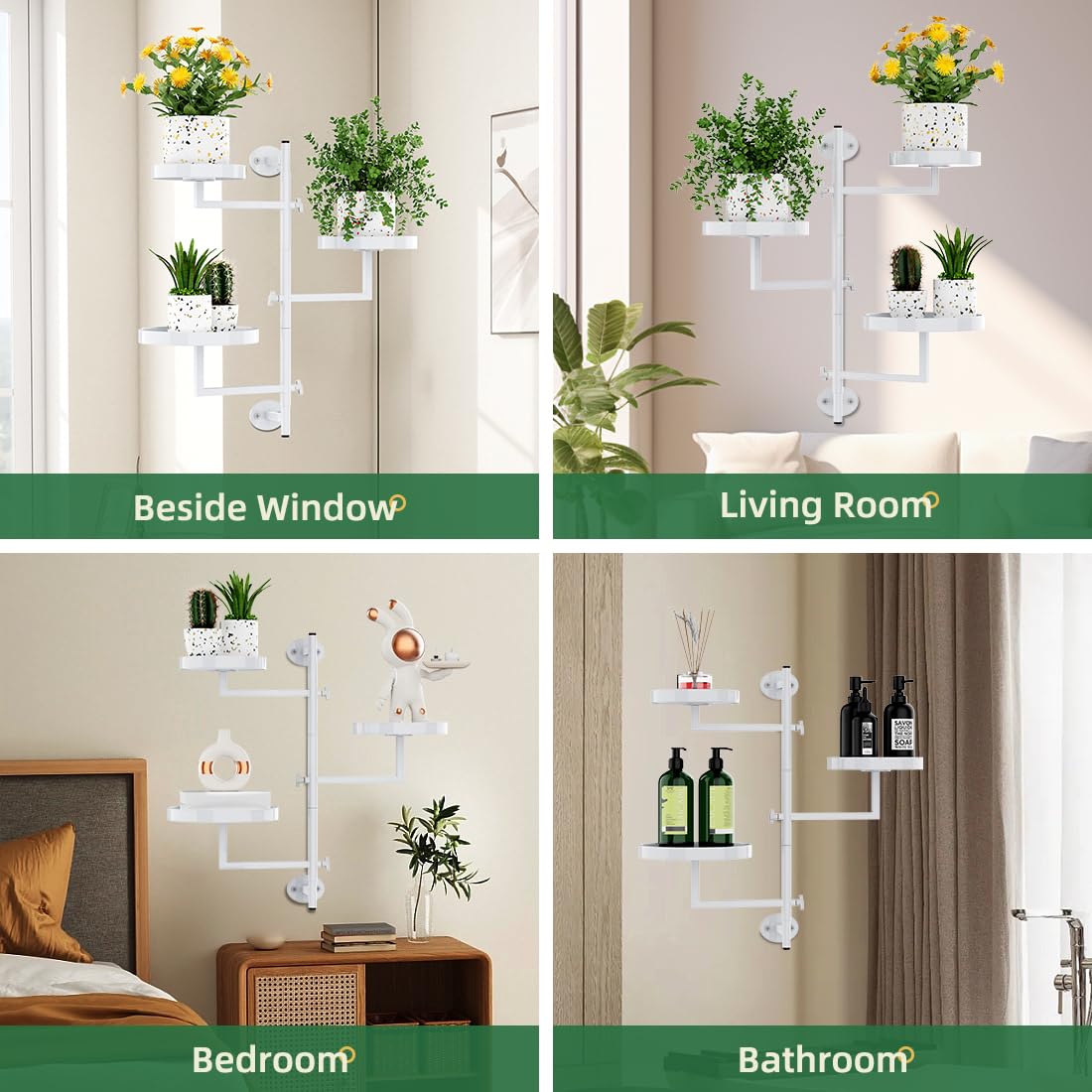 Gaoymsym Wall Mount Plant Holder Outdoor Rotating Window Plants Shelves Metal Wall Plant Stand 3 Tier Wall Planters for Indoor Plants, for Outdoor, White