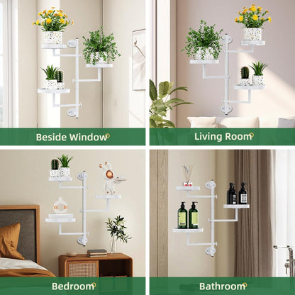 Gaoymsym Wall Mount Plant Holder Outdoor Rotating Window Plants Shelves Metal Wall Plant Stand 3 Tier Wall Planters for Indoor Plants, for Outdoor, White