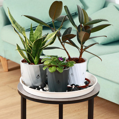 KvyusFlourish 8 Pack 11.5 Inch Plant Saucers for Indoors Outdoors Plastic Plant Water Catcher Trays No Holes Round Flower Pot Drip Trays, Heavy Duty Plant Pot Saucers Water Drainage Trays, Terracotta