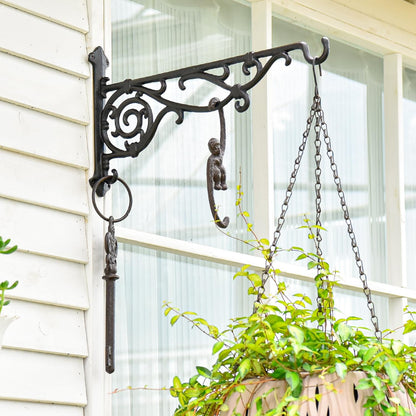 Sungmor Cast Iron Hanging Plant Bracket, 16.5" Large Outdoor Wall Plant Hangers, 2pcs Black Heavy Duty Hanging Basket Hooks, Decorative Hooks for Flower Pot, Lantern, Wind Chime, Hummingbird Feeder