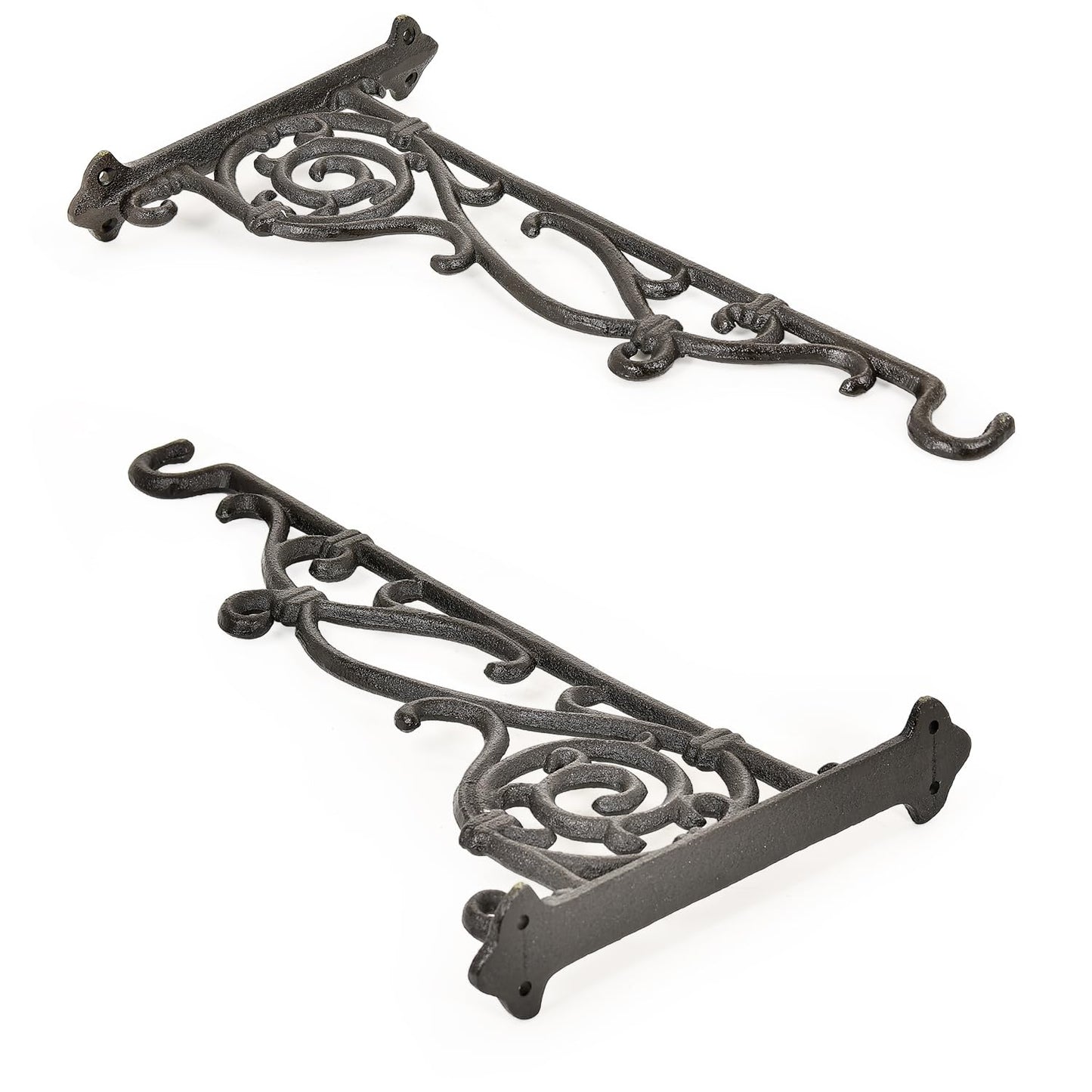 Sungmor Cast Iron Hanging Plant Bracket, 16.5" Large Outdoor Wall Plant Hangers, 2pcs Black Heavy Duty Hanging Basket Hooks, Decorative Hooks for Flower Pot, Lantern, Wind Chime, Hummingbird Feeder