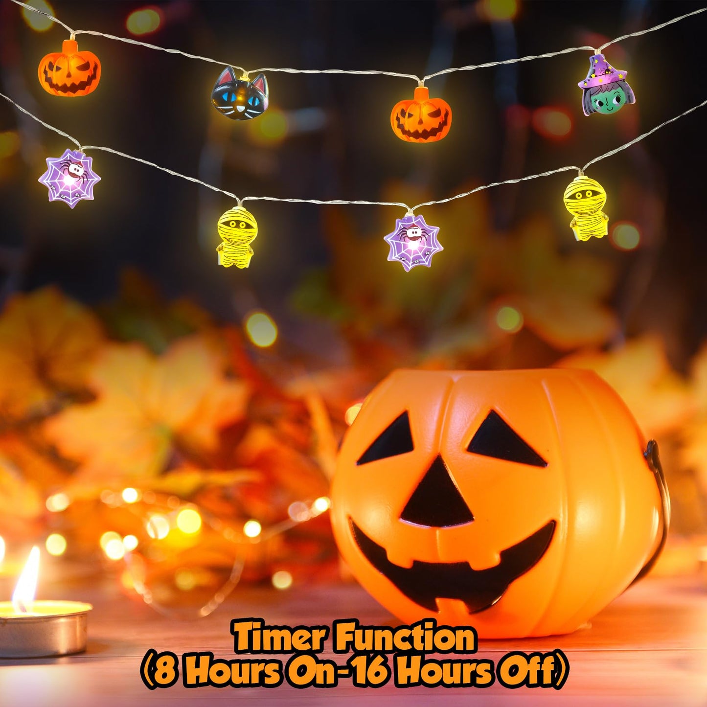LUTW Halloween Lights Decorations, 10Ft 20 LED Halloween Lights Battery Operated with Timer Waterproof, 8 Lighting Modes, Cute Halloween's String Light for Indoor Outdoor Window Porch Decor