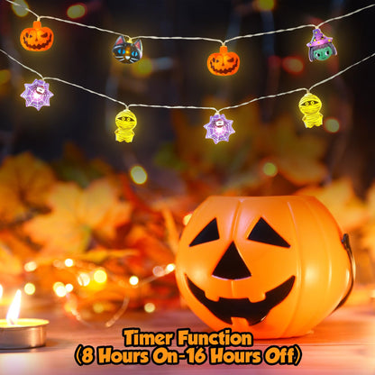 LUTW Halloween Lights Decorations, 10Ft 20 LED Halloween Lights Battery Operated with Timer Waterproof, 8 Lighting Modes, Cute Halloween's String Light for Indoor Outdoor Window Porch Decor