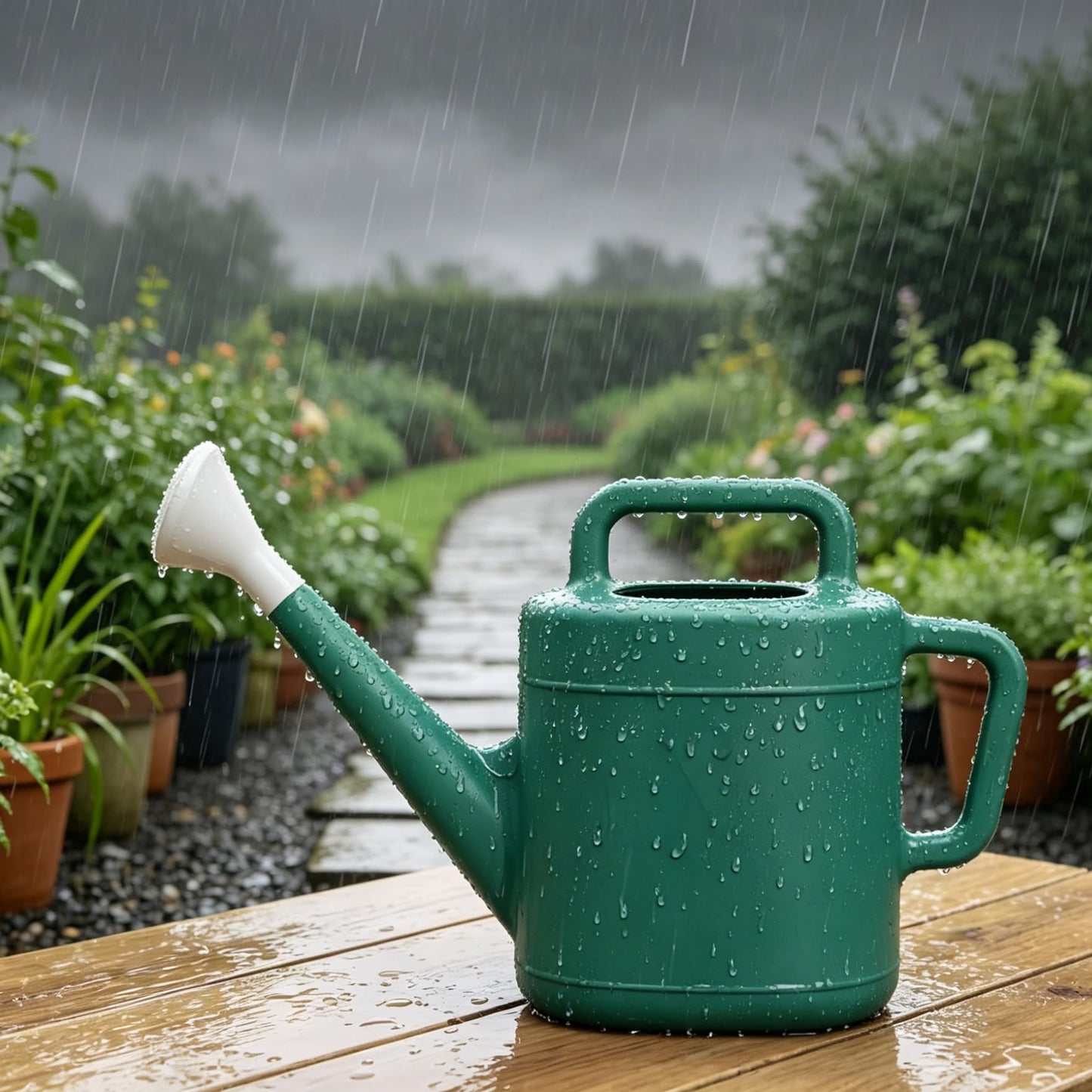 2 Gallon Watering Can for Outdoor Plants, Large Garden Watering Can with Detachable Sprinkler Head, Heavy Duty Resin Water Canner for Flowers, Indoor & Potted Plants, Green