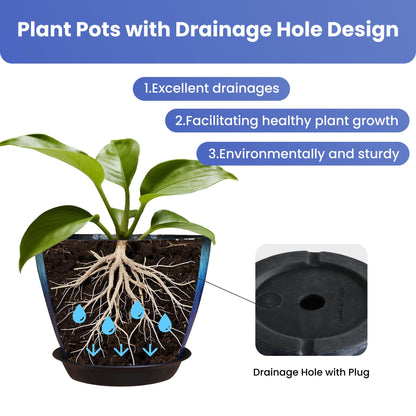 LESOASIS Pack of 2 Flower Pots, Plastic Plant Pots with Drainage Holes, 8 inch Modern Glossy Finishing Planter for Indoor Outdoor Plants (Blue Glaze, 2 Pack)