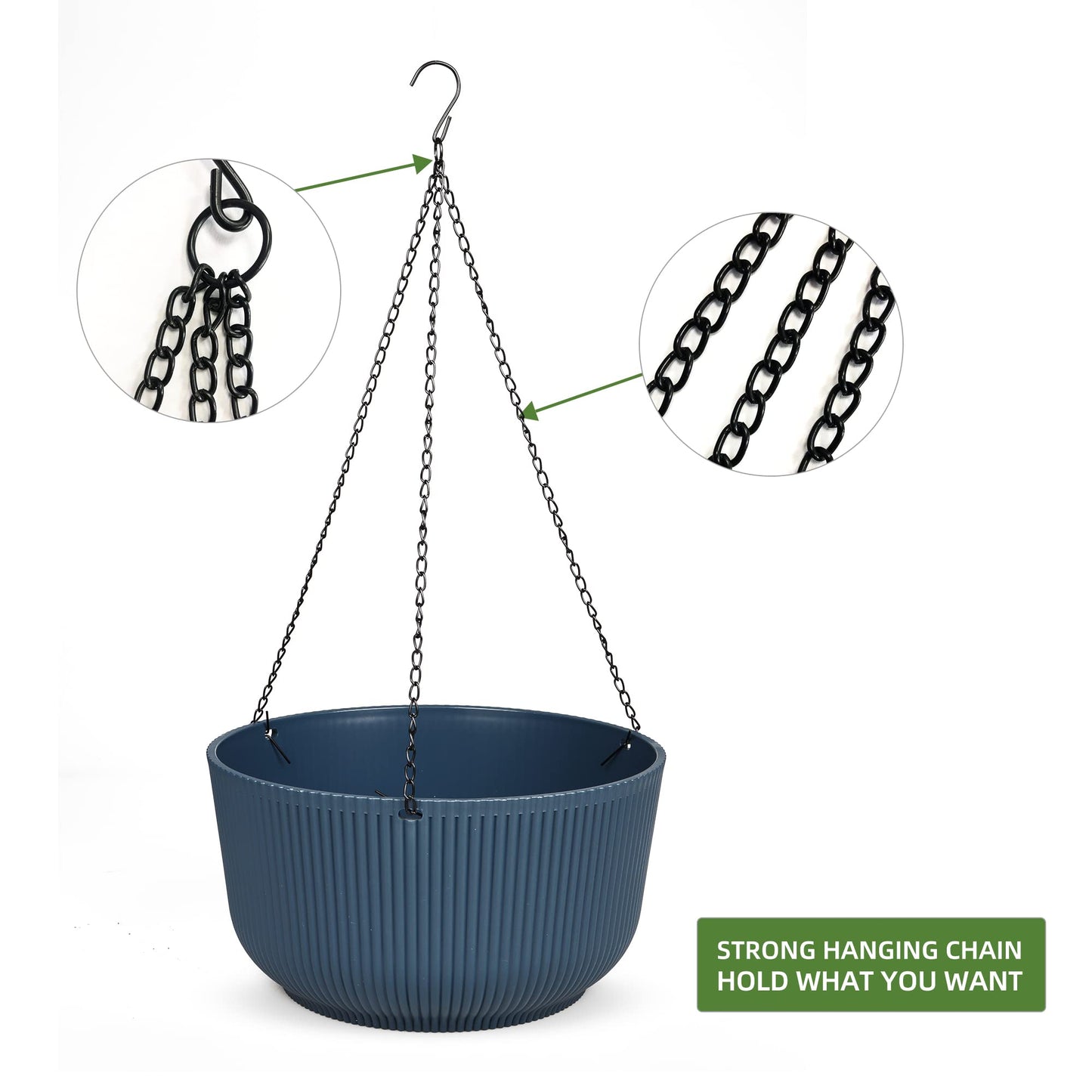 Dexceder 11.2 Inch Self Watering Hanging Planters Indoor Outdoor, Thickened Hanging Basket Flower Plant Pot (2 Pack, Deep Blue)