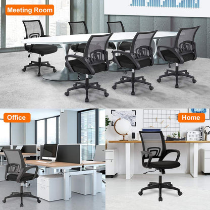BestOffice | Ergonomic Office Chair | Mid-Back Swivel Desk Chair | Breathable Backrest & Lumbar Support | Adjustable Height | Sponge Seat | Rolling Wheels | Black | for Adults & Women
