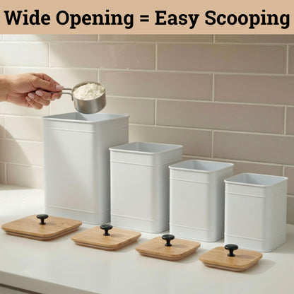 Kitchen Canisters for Countertop Set of 4 with Customizable Chalkboard Labels & Marker Pen - Big Iron Kitchen Canisters with Airtight Lids - Canisters Sets for the Kitchen - White Kitchen Canister Set