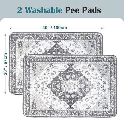 Washable Pee Pads for Dogs, 2 Pack Reusable Puppy Training Pads 40"x26" Super Absorbent Waterproof Dog Training Pads, Non-Slip Potty Pads, Whelping Pads Litter Mat Light Grey Medallion