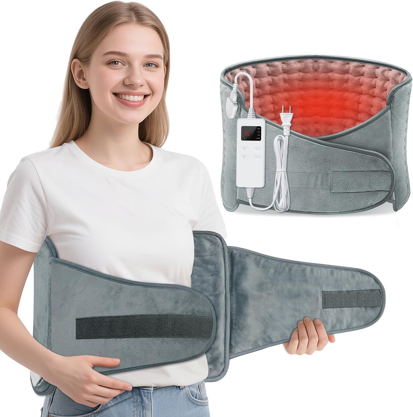 MELCAM Heating Pad for Back Pain Relief, 12"x24"+20" Large Electric Heating Pad for Period Cramps with Belt, 6 Heats Levels & 4 Timers, Auto Shut Off, Machine Washable, Gifts for Women Men Mom Dad