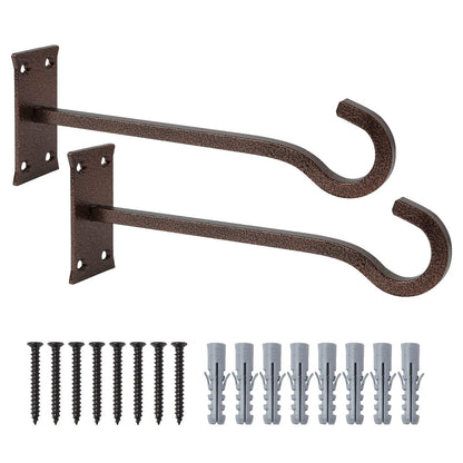 QIEGL 10inch Heavy Duty Plant Hangers Outdoor or Indoor Bird Feeder Hanger Shepherd Hooks 2pcs Bronze hammertone Metal Wall Hook for Hanging Plant Bracket, Lantern, Flower Basket, Wind Chimes