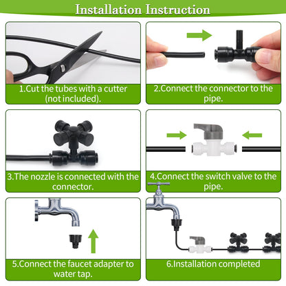 50FT Drip Irrigation System Kit, Garden Watering System with Quick Connectors 1/4 inch Drip Tubing & Quick Connect Fittings Adjustable Mist, Watering System for Outdoor Plants