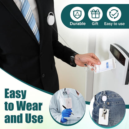 Honoson 30 Pcs Heavy Duty Retractable Badge Reels Batch ID Badge Holder Retractable Clip Bulk Key Holder with Ring for Office Worker Employee, Doctor Nurse Gifts (White)