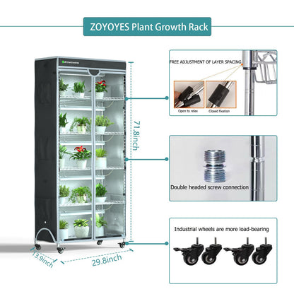 ZOYOYES Indoor Greenhouse 6-Tier Plant Rack with Cover, 5 T8 Grow Lights, Thermometer & Timer – Seedlings, Flowering, Herbs & Vegetables, Indoor Gardening, Easy Assembly 30" W x 14" D x 72" H