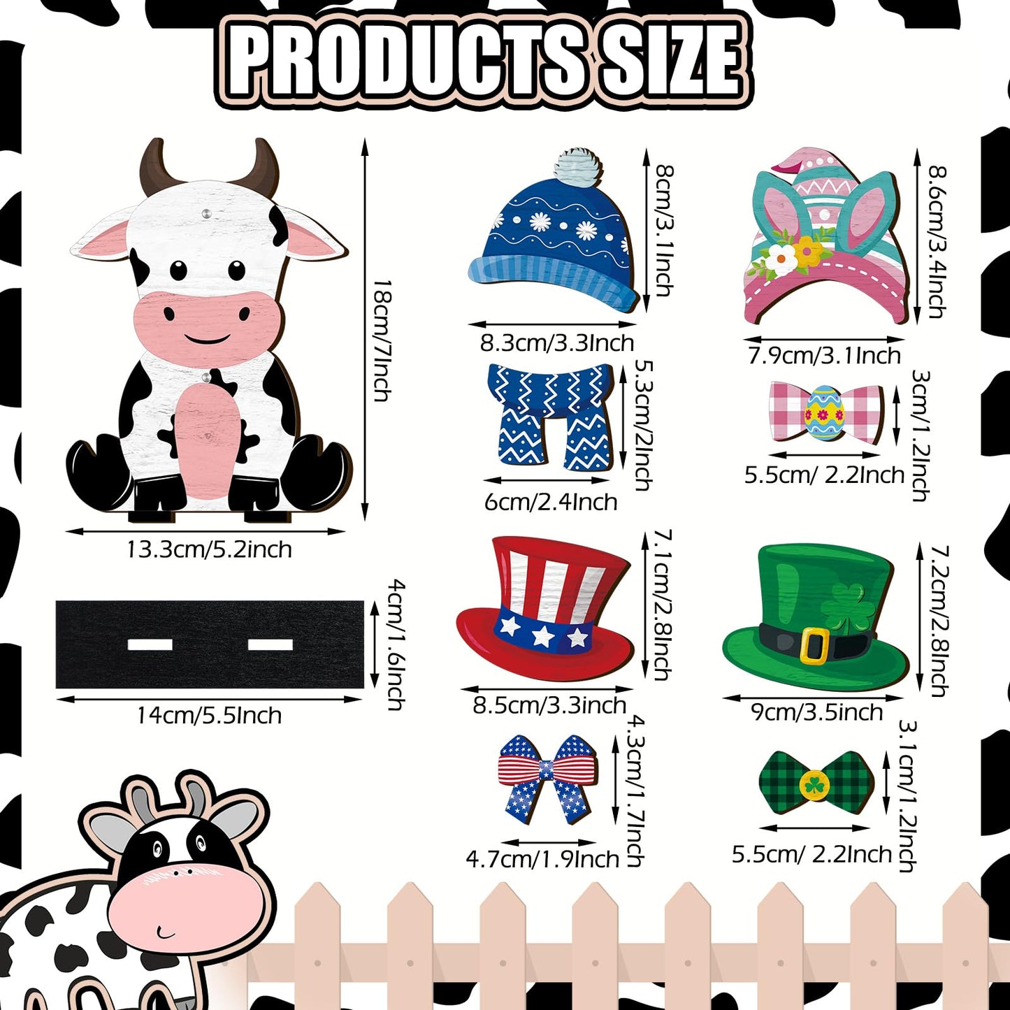 Anglechic 42 Pcs Summer Lemon Interchangeable Cow Figurine Farmhouse Holiday Cow Office Decor Wooden Seasonal Sign Desk Accessories Tier Tray Home Decoration Welcome Ornament Gifts
