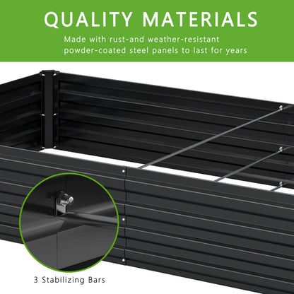 DIIYIV 2PCS 12x2x1FT Galvanized Raised Garden Bed Kit,Vegetable Boxes-Rectangle Metal Flower Box,Large Planter Raised Beds Outdoor Garden for Planting,Fruit,Herb-Black