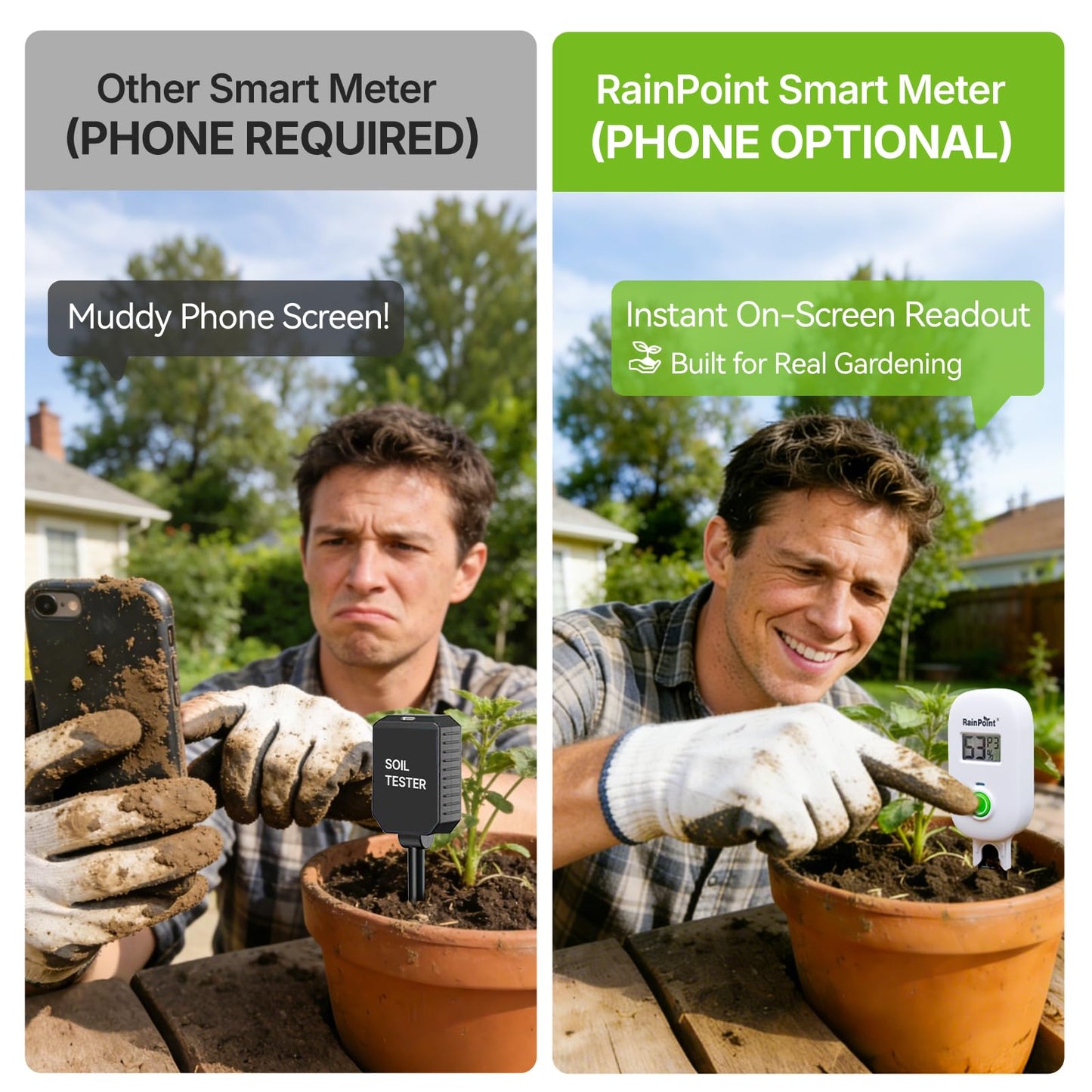 RAINPOINT Smart Digital Wireless Plant Moisture Meter Houseplant Indoor,WiFi Hub Needed,Capacitive Probe,Leave-in Soil Hygrometer Sensor,Real-time Monitor Humidity Tester Outdoor Gardening