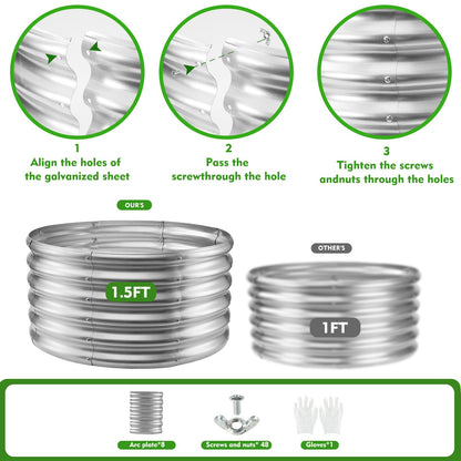 YSEJOMP 17" Tall Round Outdoor Garden Raised Garden Bed Kits-0.8MM Thick Metal Raised Planter Bed/Ground Planter Box for Variety of Flowers,Herbs,Vegetables,Trees (Silver, 32 Dia X 16.5 inches)