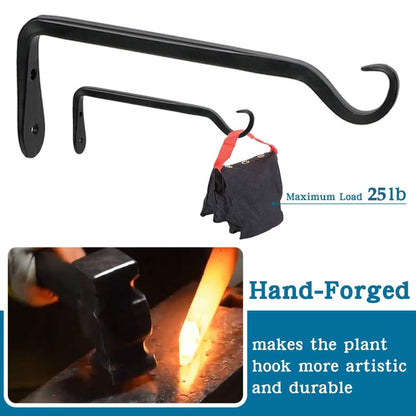 Worth Garden 6-Pack 7" Plant Hanger Bracket - Forged Wrought Iron Powder-Coated Heavy Duty Wall Hook - Black Hanging Hooks - Durable and Stable for Bird Feeders, Planters Indoor & Outdoor
