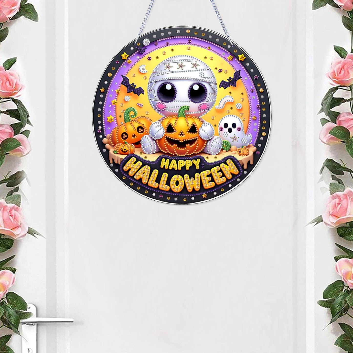 VODAPYC Halloween Ghost Diamond Art Hanging Kit for Adults, DIY Double Sided Special Shaped Diamonds Art Window Pendant Ornament for Home Decor(Happp Halloween)